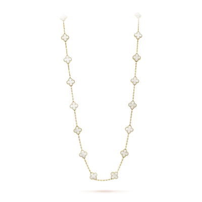 Wanderlust Studio Clover Leaf Long Necklace, 925 Sterling Silver, 18k Gold Plated, 20 Motifs