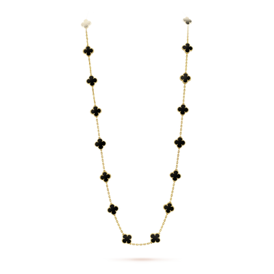 Wanderlust Studio Clover Leaf Long Necklace, 925 Sterling Silver, 18k Gold Plated, 20 Motifs